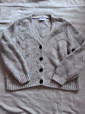 Old Navy Taupe Cable-Knit Button Cardigan